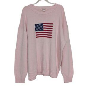 Honey Peach American Flag Sweater Womens Size XL Pink Cotton Blend Crew Neck
